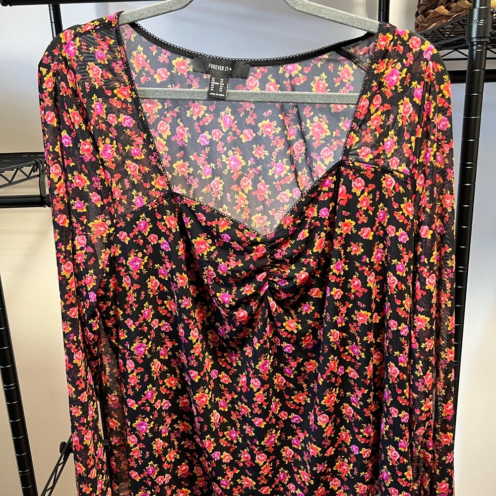 Forever 21 Black Floral Blouse